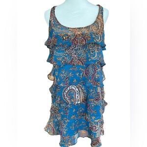 Fire Los Angeles ruffled sleeveless turquoise paisley dress size M